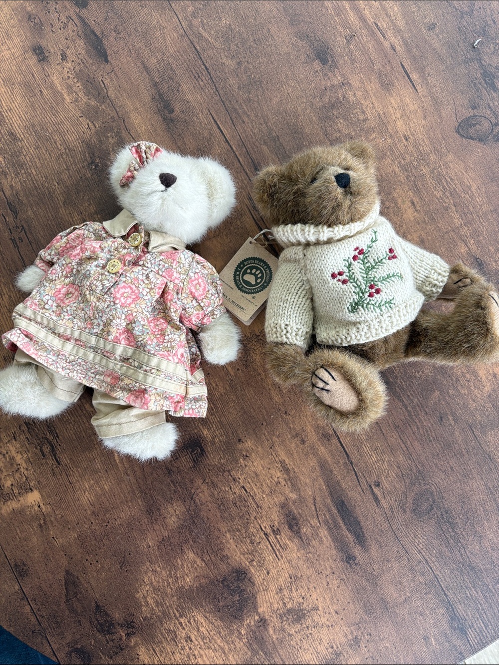 Boyds Bears Brown and Cream Plush Pair with Floral Dress